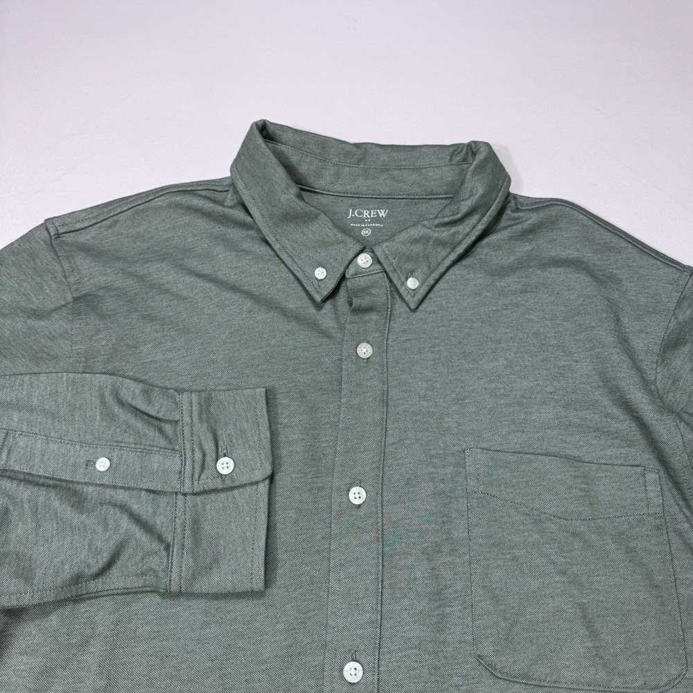 J Crew Men XXL Green Long Sleeve Button Down Performance Knit Oxford Shirt CA915